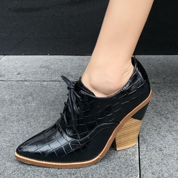 

boots ribitrini british pointed toe ankle woman spring autumn shoes lace, Black
