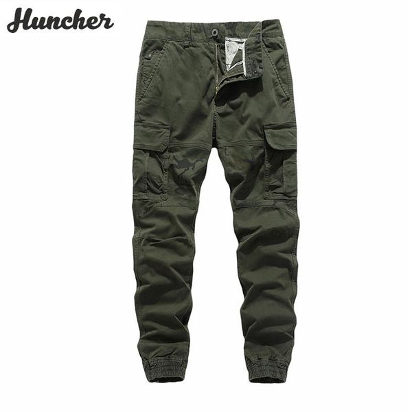 

huncher mens cargo pants men 2021 spring classic trousers fashion side pockets jogging pants slim fit man streetwear, Black
