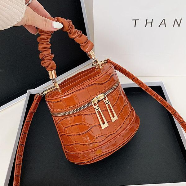 

shoulder bags arrivals handbags for women luxury designer pleated tote bag women's crocodile texture box bucket purses