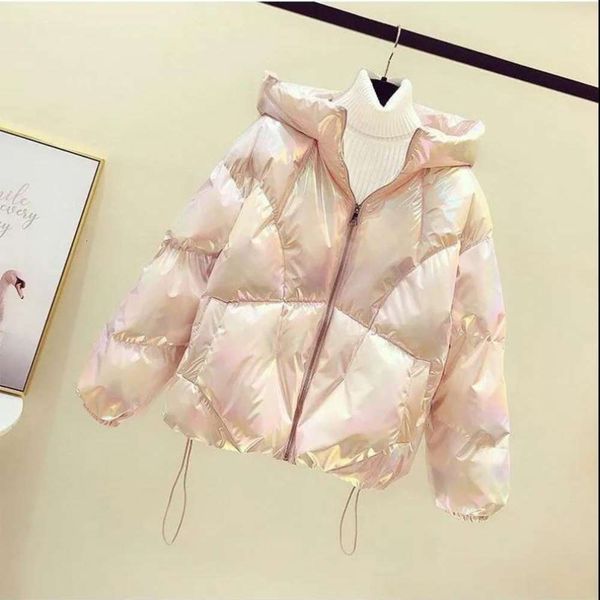

colorful winter new bright korean loose face fashion thickened bread jacket hooded cotton padded clothes women, Black