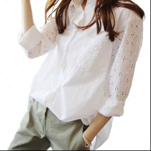 

office white womens shirt and blouses tunics plus size woman blouse work shirt hollow out 9 10 sleeves blusas femininas