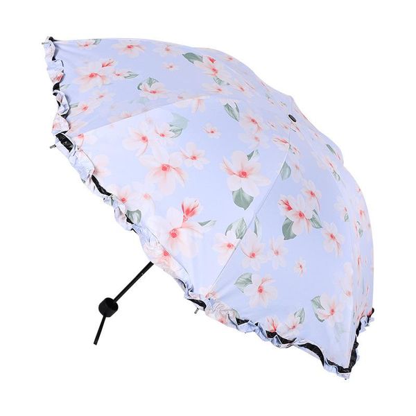 

umbrellas lace edge black coating sunscreen umbrella three folding girl uv parasol floral windproof strong 190t