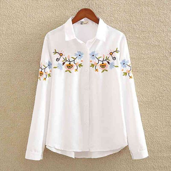 

floral embroidered slim white womens blouses long sleeve woman office plus size