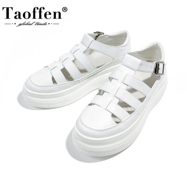 

sandals taoffen summer women round toe thick bottom buckle strap solid color casual outdoor ladies footwear size 35-40, Black