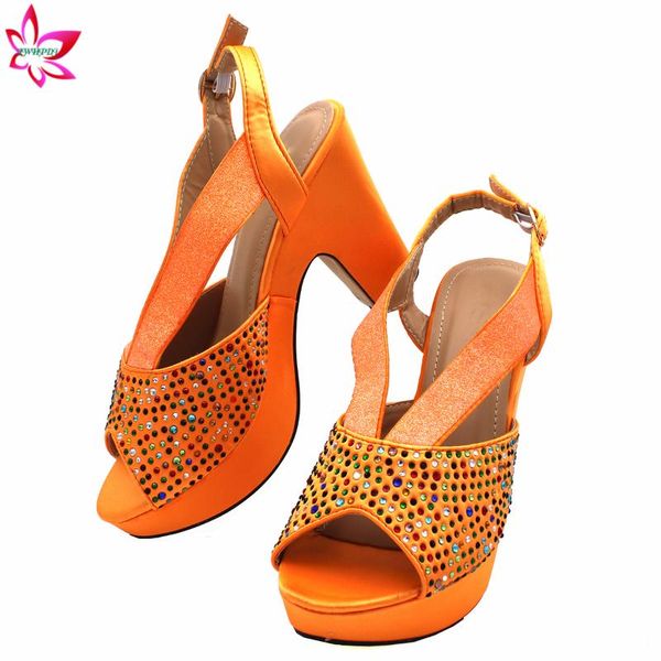 

dress shoes 2021 pretty nigerian women and bag set in orange color slingbacks pumps with shinning crystal for garden party, Black
