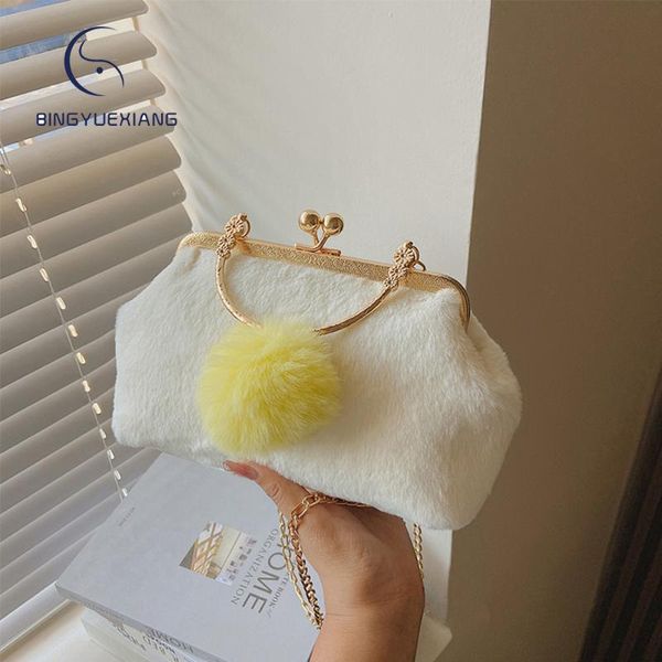 

evening bags contrasting color design women's handbag fashion plush ladies shoulder bag multifunctional women messenger bolsa feminina