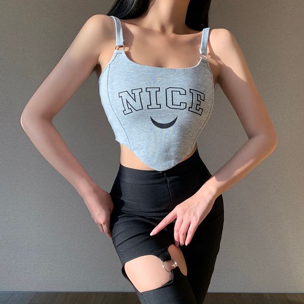 

punk y2k letter print grey tanks streetwear e girl backless bodycon tank harajuku high street basic crop, White