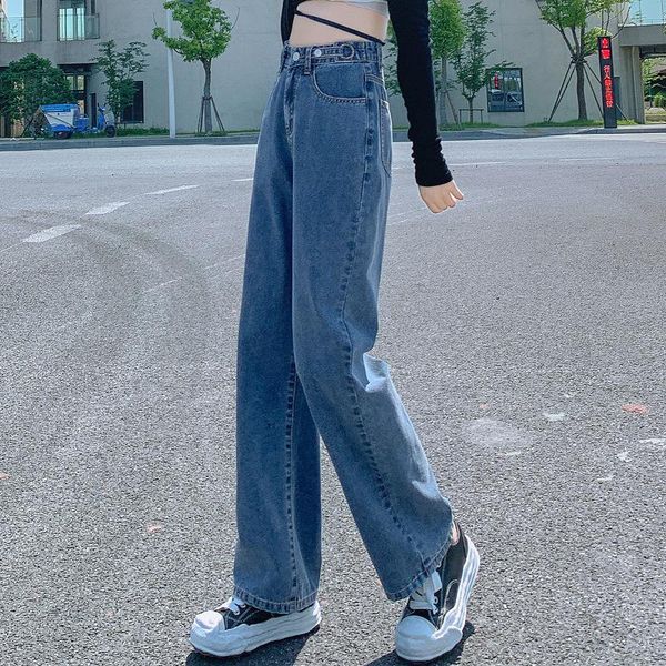 

women's jeans autumn high-waist women denim clothing blue streetwear vintage quality harajuku straight pants -40