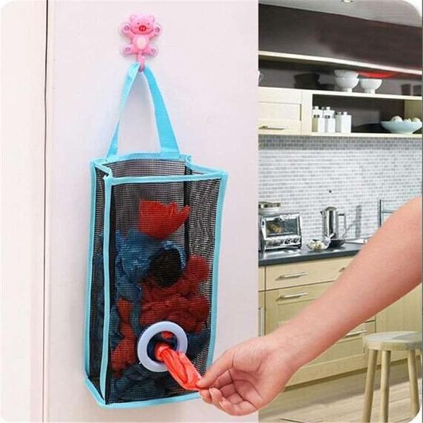 

storage bags kitchen hanging type breathable mesh grid garbage bag