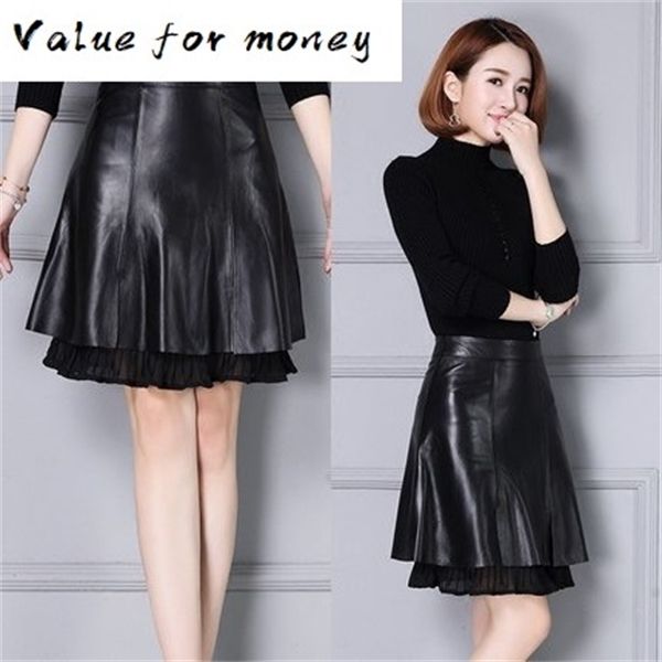 

skirt new leather print sheepskin skirt k104-1 y1214, Black