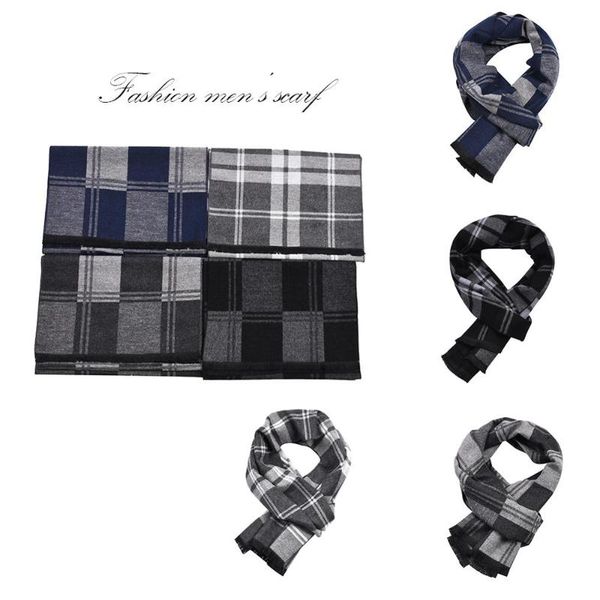 

scarves men's scarf 2021 winter male plaid cashmere warm for men tassel shawl, Blue;gray