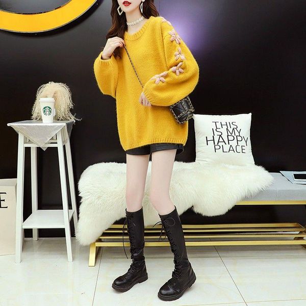 

women's sweaters pullover sweater women fall and winter loose outer wear retro knitted top, White;black