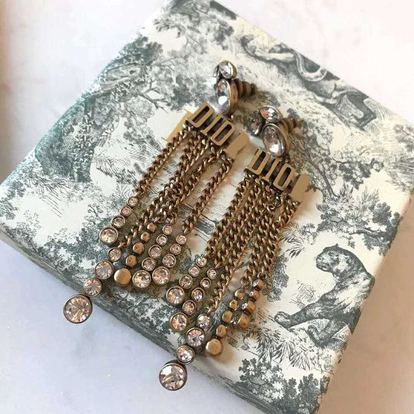 

tassel size full diamond letter earrings 925 silver needle female earrings jewelry, Golden