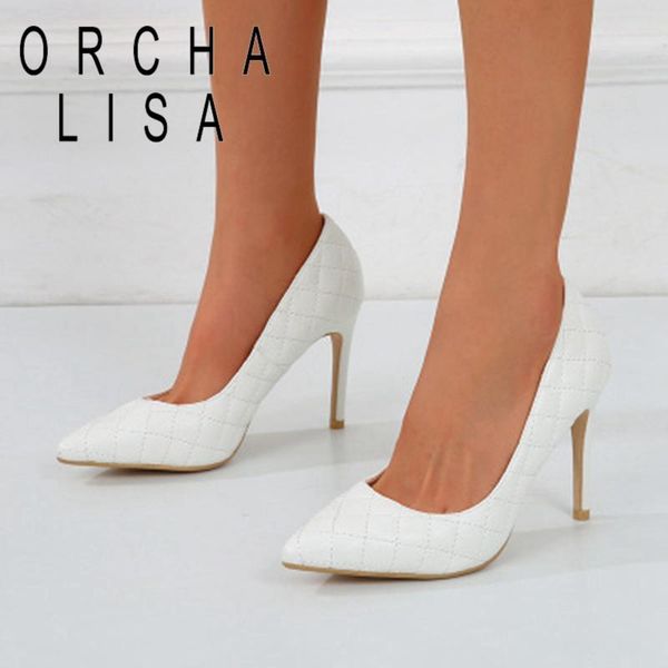 

dress shoes orchalisa women 2021 pumps pointed toe 9.2cm high thin heels classic concise plus size 36-41 casual party white a3695, Black