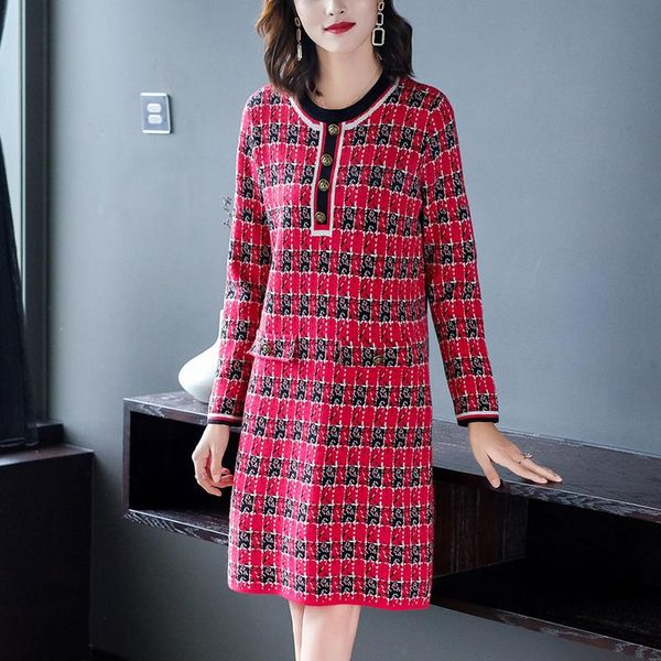

women's sweaters 2021 korean vintage casual midi sweater dress autumn winter red plaid knitted cotton women elegant bodycon, White;black
