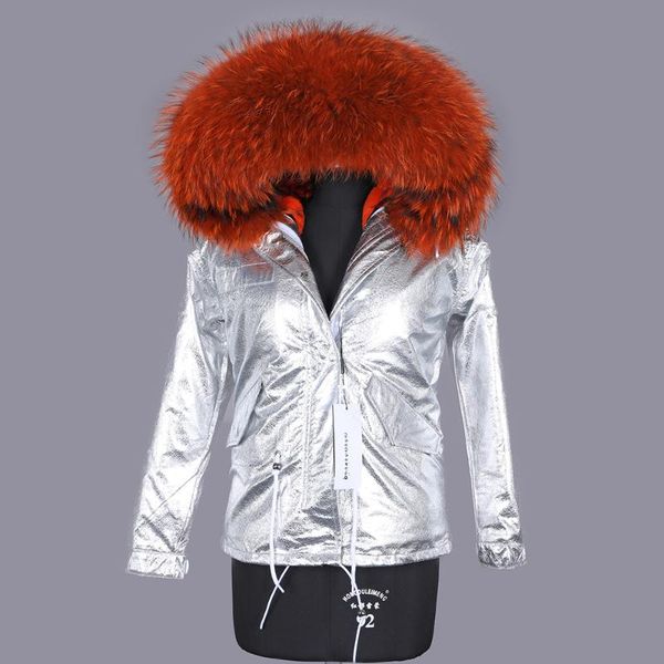 

women's fur & faux the maomokong 2021 real raccoon collar winter wear jacket with cotton thickened silver coat, Black