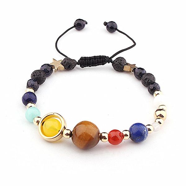

beaded, strands adjustable bracelet natural stone solar system universe galaxy eight planets beads give girlfriend a gift, Black