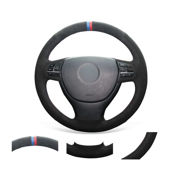 

diy custom hand stitched soft black suede steering wheel cover for bmw 5 series f07 f10 f11 f18 2011-2014 / 7series f01 f02 f03 f04 2009-201