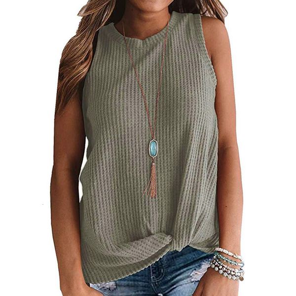 

muqgew women's clothing summer 2021 t-shirt womens casual sleeveless cute knot waffle knit shirts #g4, White