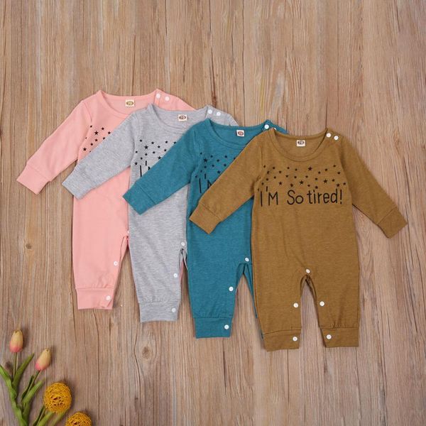 

jumpsuits baby girl boy romper spring autumn long sleeve one piece casual letter print pattern 0-18months, Blue