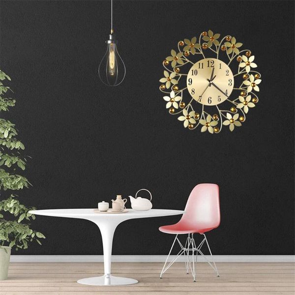 

round rhinestone flower wall clock living room home restaurant hanging decor