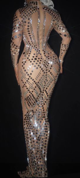 

fashion prom birthday silver sequins rhinestones mesh long dress evening party concert outfit singer floor length dresses, Black;red