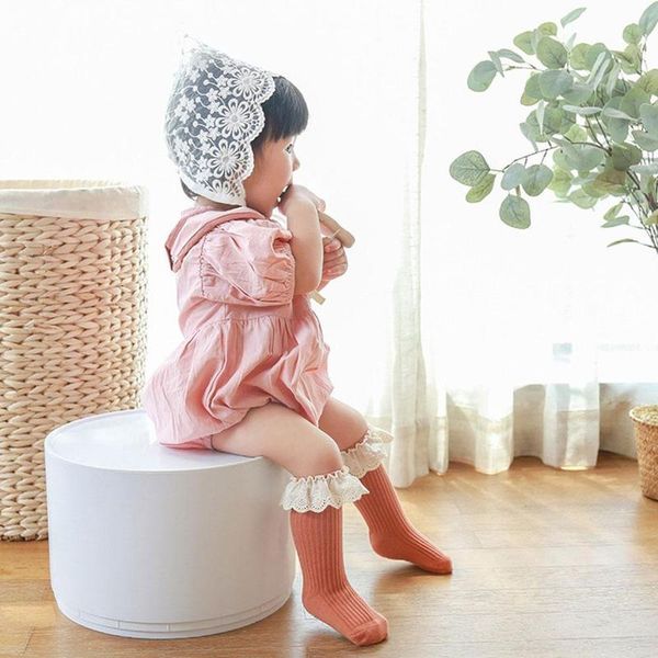 

socks children's spring and autumn solid color lace tube baby boneless non-slip 2021 style, Pink;yellow