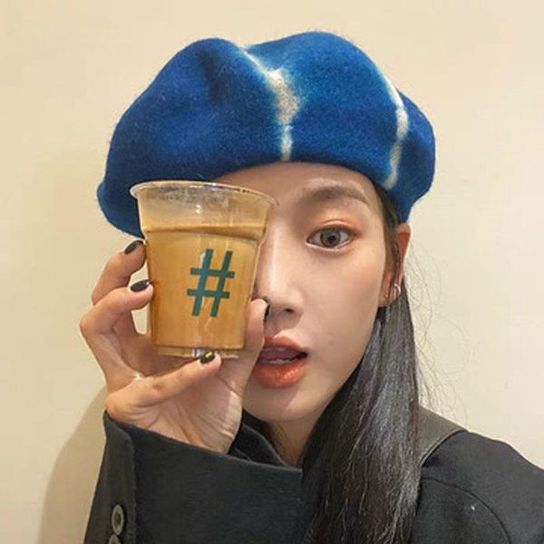 

beanies style tie-dye fashion retro beret autumn winter wool artist cap mixed color pumpkin