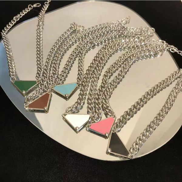 

fashion men women black triangle label pendant necklaces silver titanium steel lovers necklace designer jewelry accessories