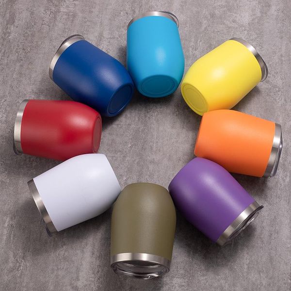 

water bottles 12oz egg-type car vacuum cup foreign trade spray plastic double-layer big belly red wine egg stainless steel with straw