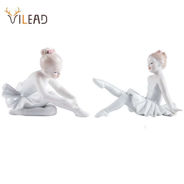 VILEAD Ceramic White Ballet Girl Dancing Girl Figurine per interni Nordic Creative Statue Sweet Home Wedding Decorstion Accessries 210607