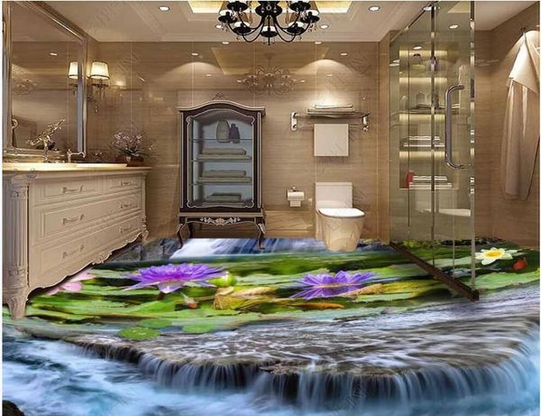 

wallpapers custom po 3d pvc flooring self adhesive wallpaper waterfall lotus carp home decor living room for 3 d