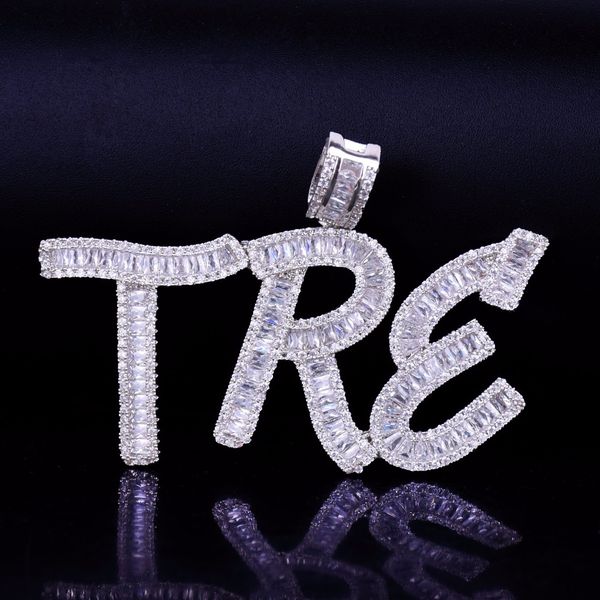 

hip hop custom name baguette letters pendant necklace with rope chain gold silver bling zirconia men pendant jewelry