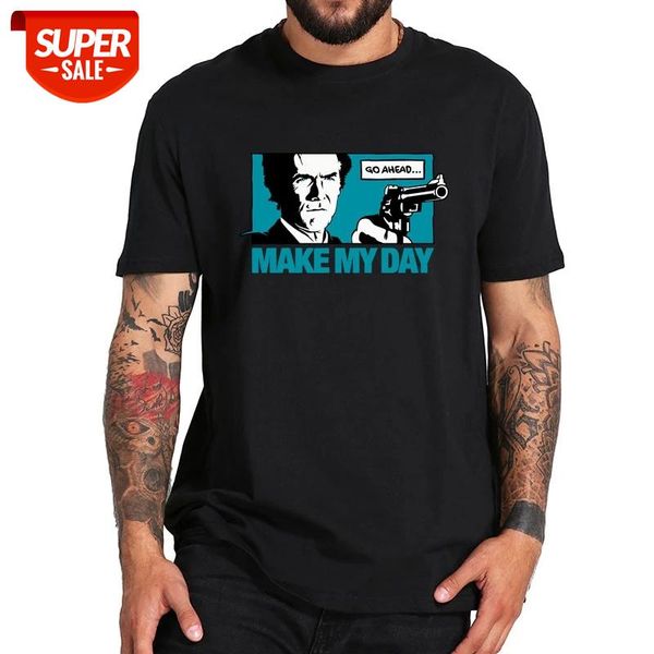 

100% cotton dirty harry t shirt go ahead make my day t shirt eu size short sleeved o-neck breathable tee #p03h, White;black