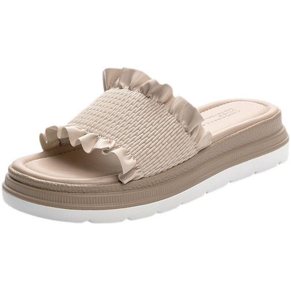 

slippers women's shoes and 2021 summer style, korean version of wild net red thick bottom bow knot sandals, Black