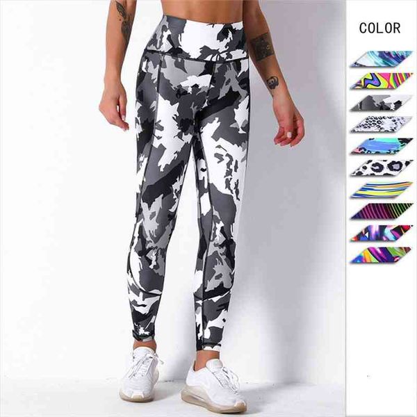 

women fitness printing leggings women camouflage leggins ankle length push up high waist pants slim and breathable leggins mujer, Black