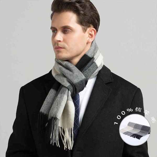

scarf scarf for in winter[100% pure wool]classic british plaid warm bib men's scarf, Blue;gray