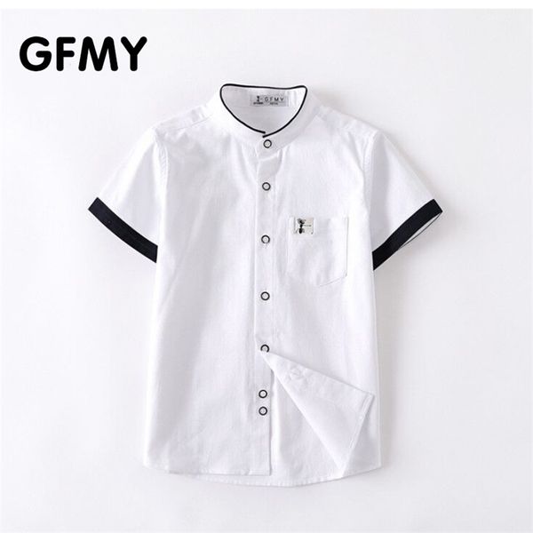 Gfmy Venda Quente Crianças Camisas Casuais Sólidos 100% Algodão De Mangas Curtas Boys Camisas Para 4-12 Anos Estudantes Desgaste Na Escola 210306