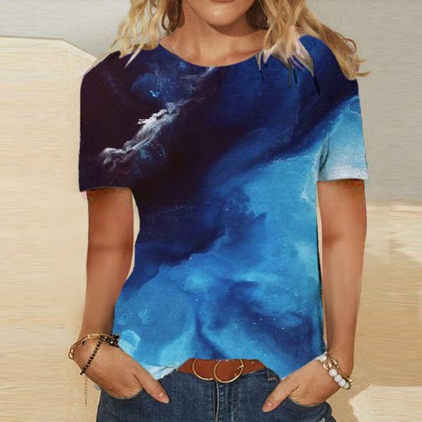 

women's t-shirt 3d tie-dye gradient t shirt for women summer short sleeve o neck vintage koszulki damskie tshirt camisetas, White