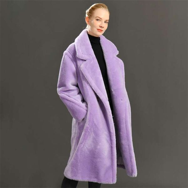 

women 100% real sheep shearling coat casual jacket autumn winter long sleeve lapel fur outerwear female wool teddy bear jacket 210928, Black