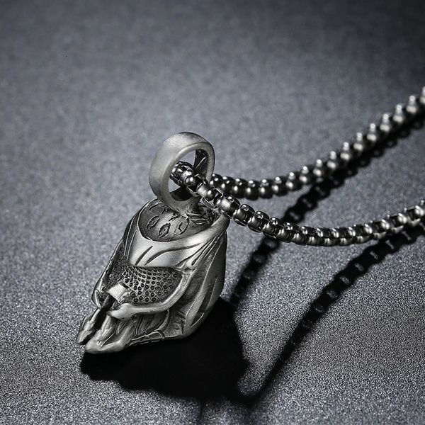 

necklace new spartan warrior designer helmet pendant pure tin men's hip hop accessories 2021 womens mens luxury, Silver