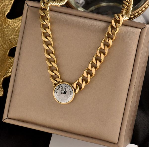 

pendant necklaces 316l stainless steel simple round brand portrait titanium necklace thick chain exaggerated wild no fade, Silver