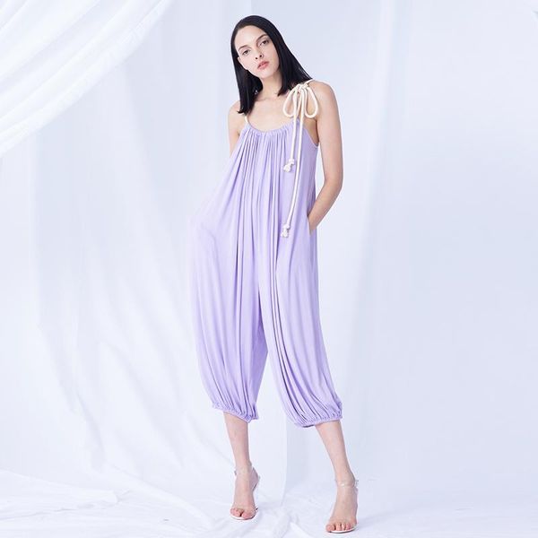 

women's jumpsuits & rompers deat 2021 summer fashion women clothes thin styles straps backless three quarter loose pleated jumpsuit wf9, Black;white