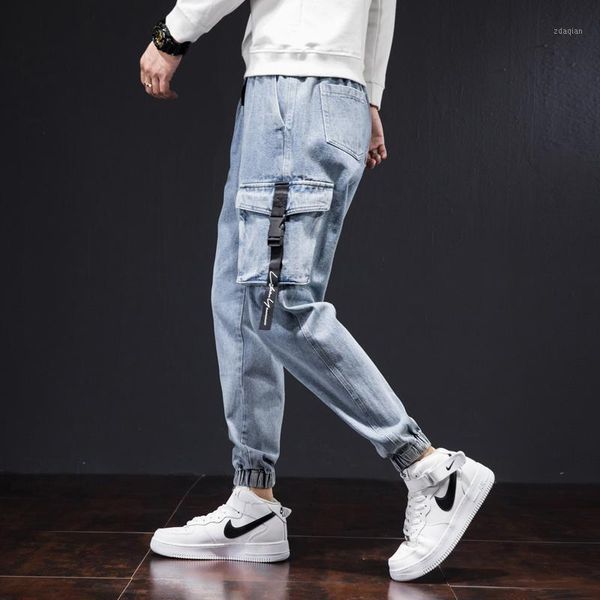 

men's -8xl cargo jeans pants men 2021 fashion casual harem joggers trousers multiple pockets denim men,k2093, Blue