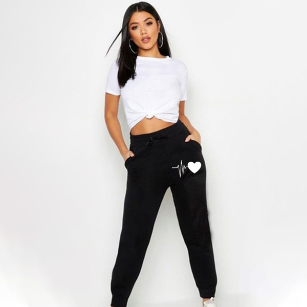 

women's pants & capris 2021 female fashion hope-ecg-love printed solid color women sports street wear, Black;white