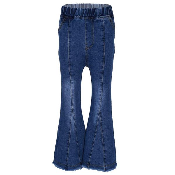 

jeans spring baby girls denim flare pants solid toddlers kids elastic korean style children bell-bottomed long trousers, Blue