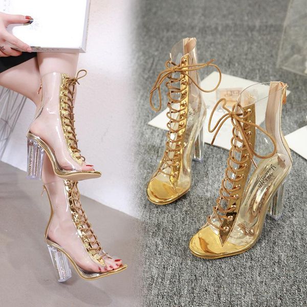 

cross high heel sandal for women open toe large size cross-shoes high-heeled peep big block clear leather girls rhinestone comfo, Black