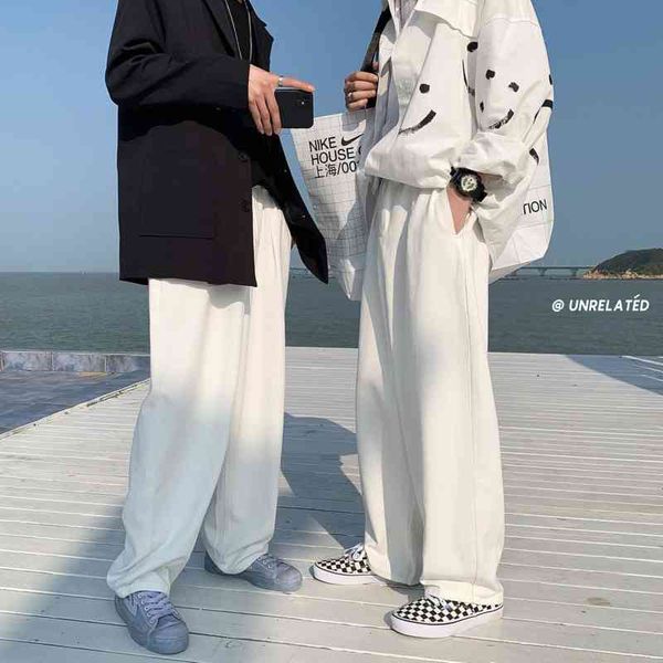 

men's pants spring wide-leg fashion white casual men streetwear korean loose hip-hop straight-leg mens trousers 90l4, Black