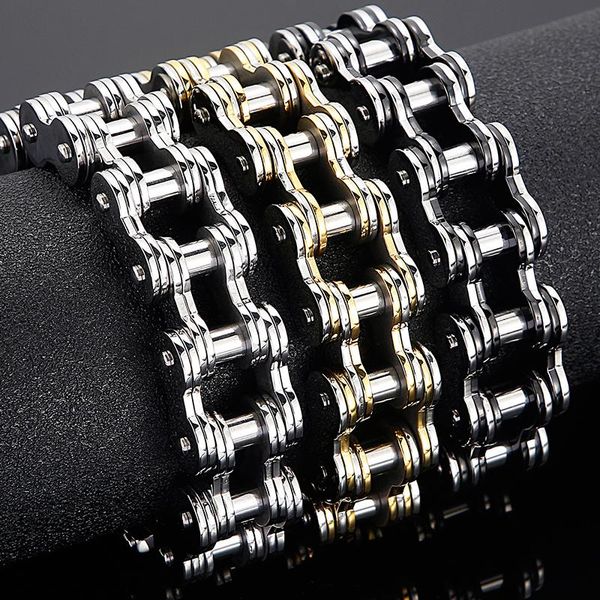 

link, chain men's stainless steel bicycle biker link bracelet homme armband heavy chunky bracelets male hiphop moto jewelry rts, Black