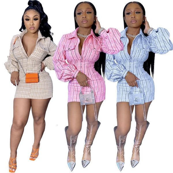 

2021 new style plaid lantern zip long sleeve bud mini night club es party for women wholesale dropshpping hfhe, Black;gray